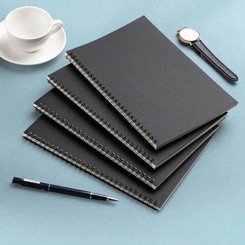A5/B5 Notebook,Kraft Paper Black Cover Coil Notepad,60 Sheets/Book,Grid Horizontal Line Inner Page,Office Study Stationery CS-99