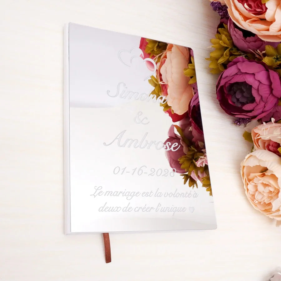 Custom Acrylic Mirror Cover Vertical Style Wedding Guest Book Blank Pages Personalized Name Guestbook Party Decoration Supplies