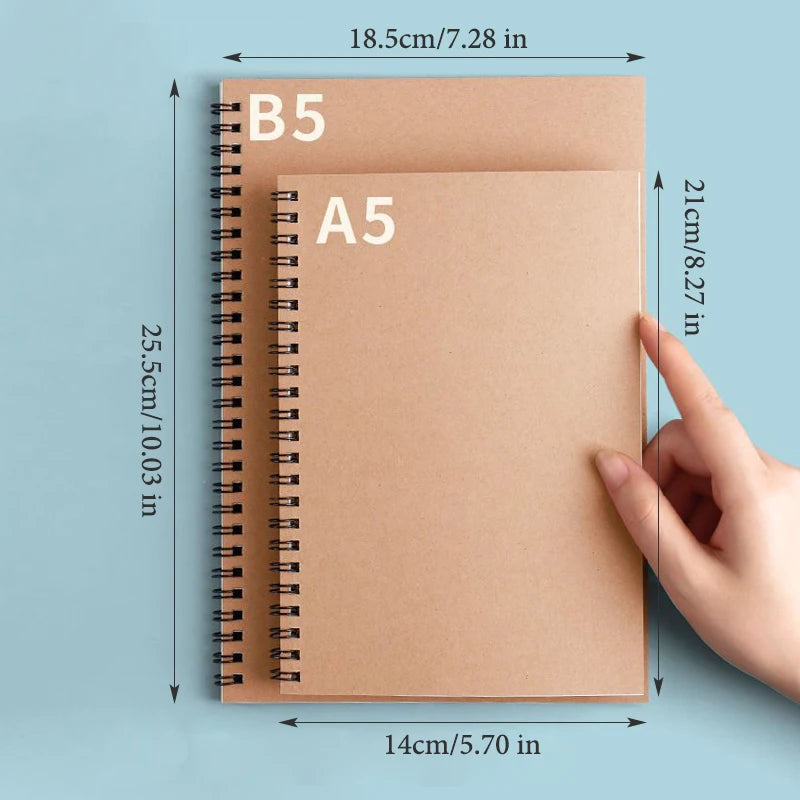 A5/B5 Notebook,Kraft Paper Black Cover Coil Notepad,60 Sheets/Book,Grid Horizontal Line Inner Page,Office Study Stationery CS-99