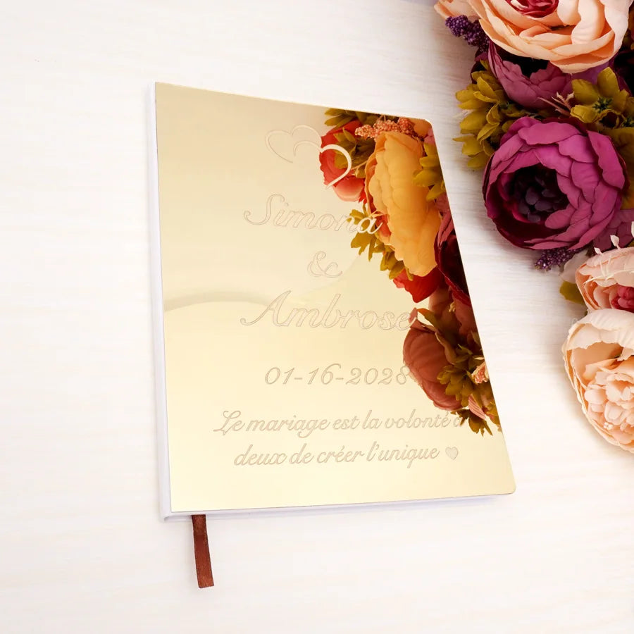 Custom Acrylic Mirror Cover Vertical Style Wedding Guest Book Blank Pages Personalized Name Guestbook Party Decoration Supplies