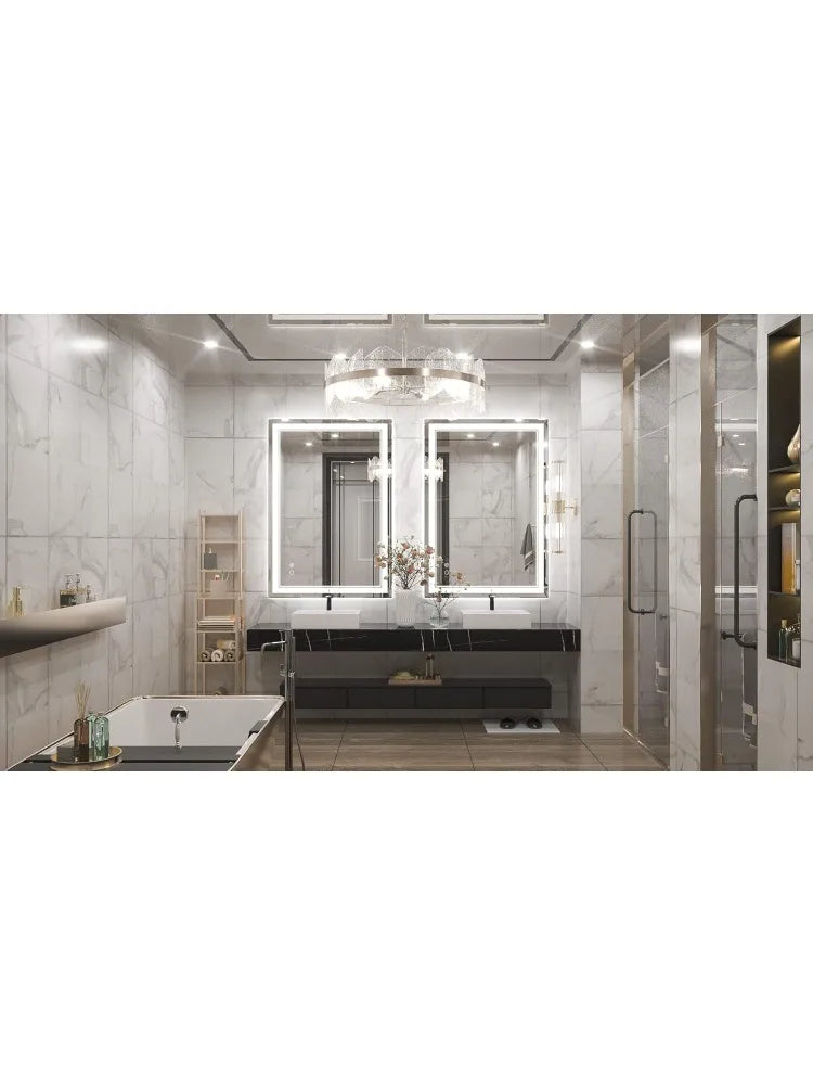 40 x 28 Inch Wall Mounted Anti-Fog Dimmable Memory Frontlit Makeup Mirror, Tempered Glass, CRI 90+ (Vertical or Horizontal)