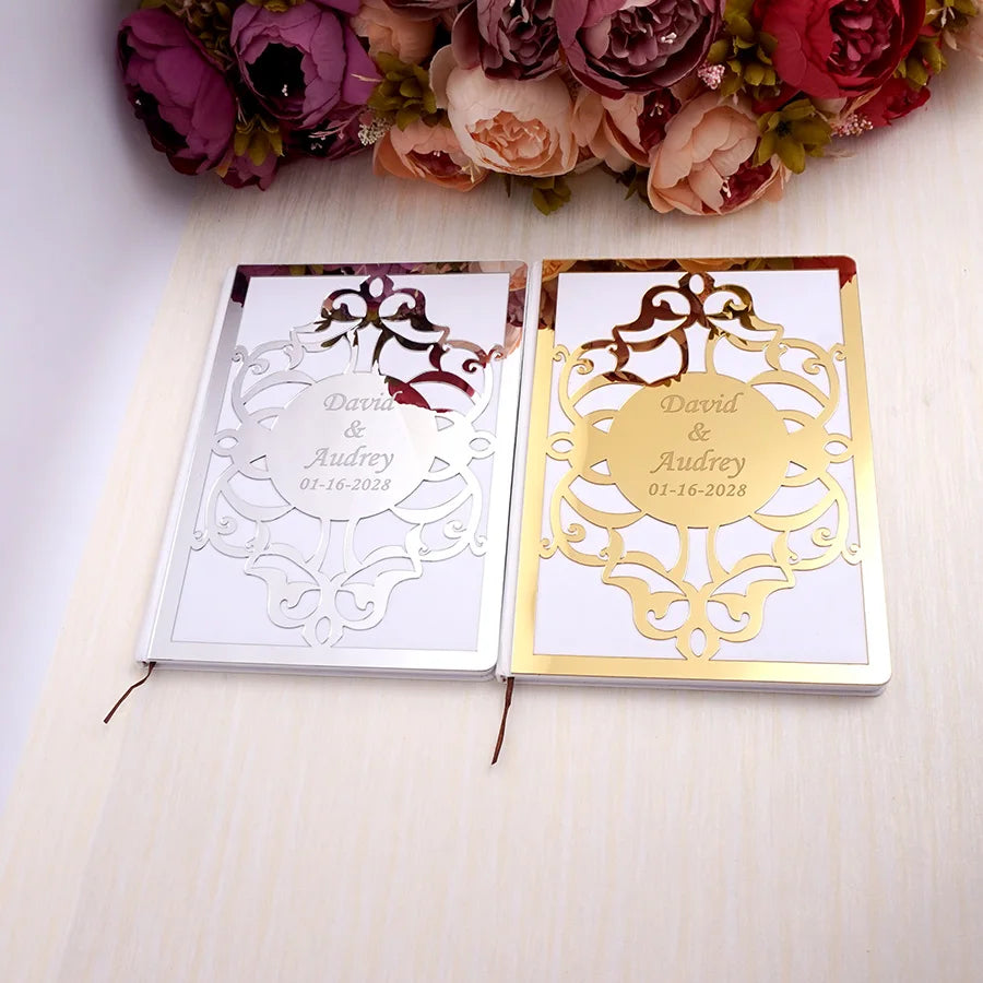 Custom Acrylic Mirror Cover Vertical Style Wedding Guest Book Blank Pages Personalized Name Guestbook Party Decoration Supplies