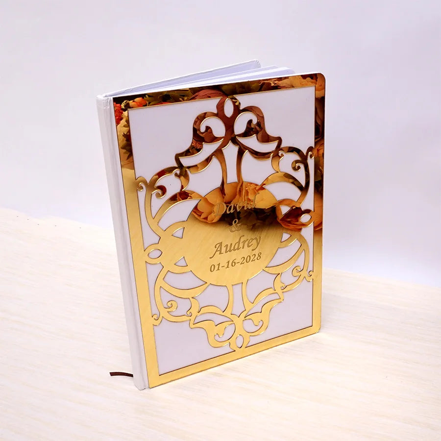 Custom Acrylic Mirror Cover Vertical Style Wedding Guest Book Blank Pages Personalized Name Guestbook Party Decoration Supplies