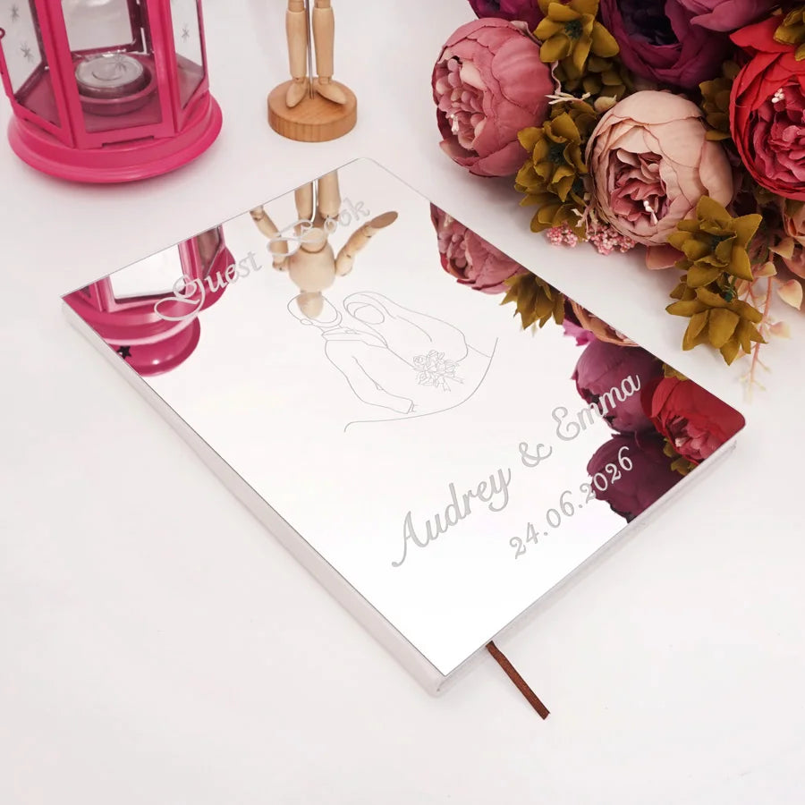 Custom Acrylic Mirror Cover Vertical Style Wedding Guest Book Blank Pages Personalized Name Guestbook Party Decoration Supplies