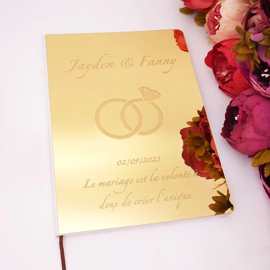 Custom Acrylic Mirror Cover Vertical Style Wedding Guest Book Blank Pages Personalized Name Guestbook Party Decoration Supplies