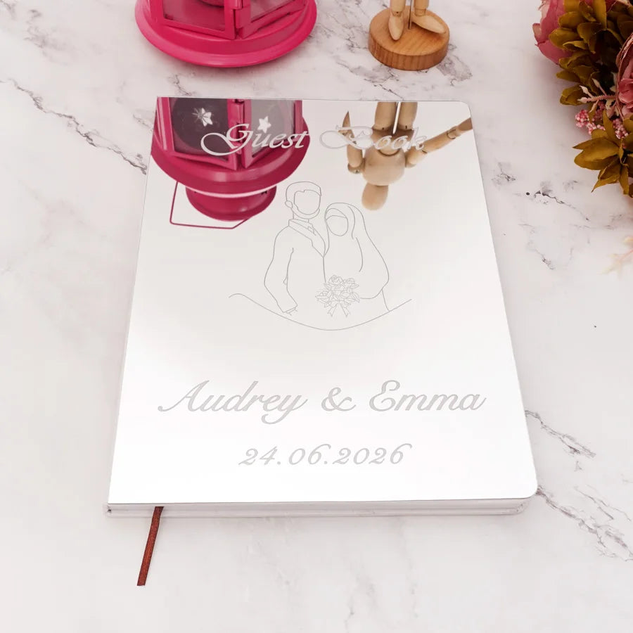 Custom Acrylic Mirror Cover Vertical Style Wedding Guest Book Blank Pages Personalized Name Guestbook Party Decoration Supplies