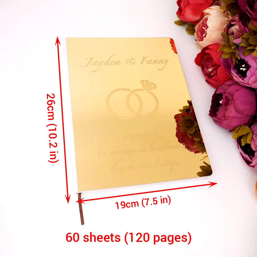 Custom Acrylic Mirror Cover Vertical Style Wedding Guest Book Blank Pages Personalized Name Guestbook Party Decoration Supplies