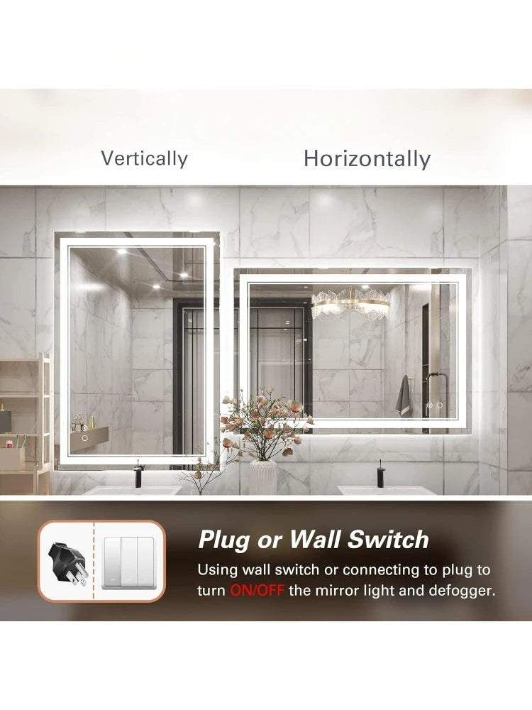 40 x 28 Inch Wall Mounted Anti-Fog Dimmable Memory Frontlit Makeup Mirror, Tempered Glass, CRI 90+ (Vertical or Horizontal)