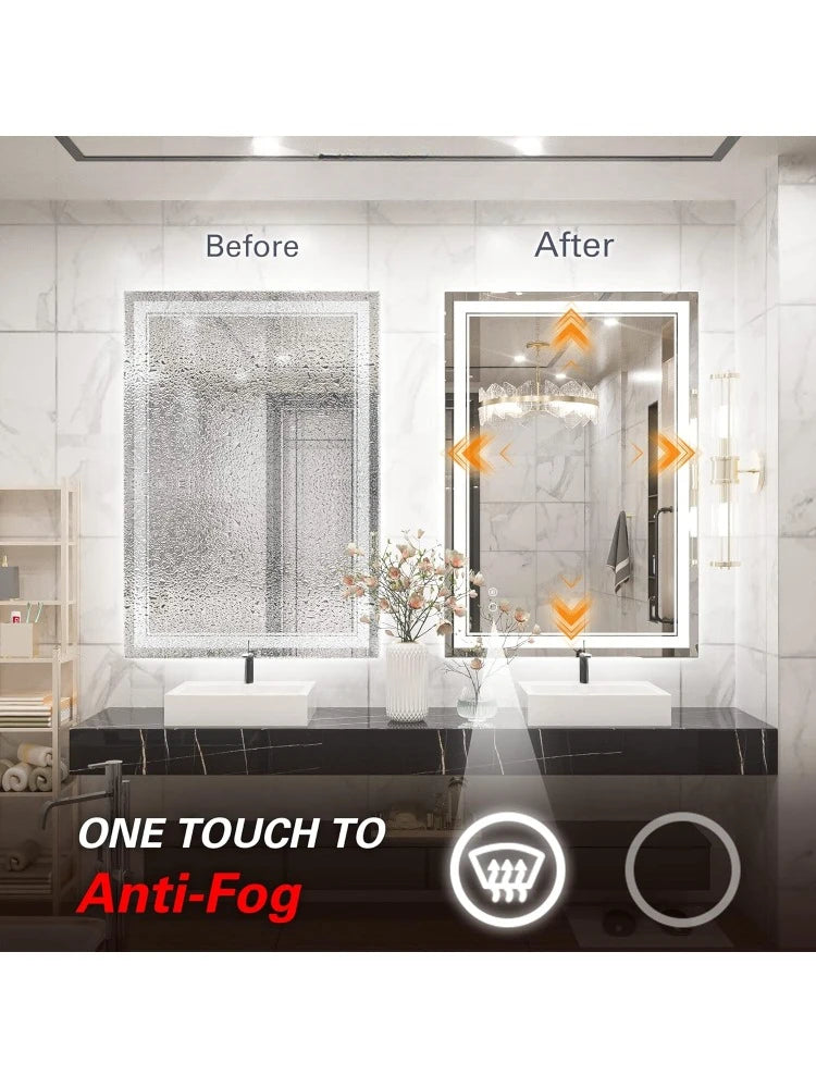 40 x 28 Inch Wall Mounted Anti-Fog Dimmable Memory Frontlit Makeup Mirror, Tempered Glass, CRI 90+ (Vertical or Horizontal)