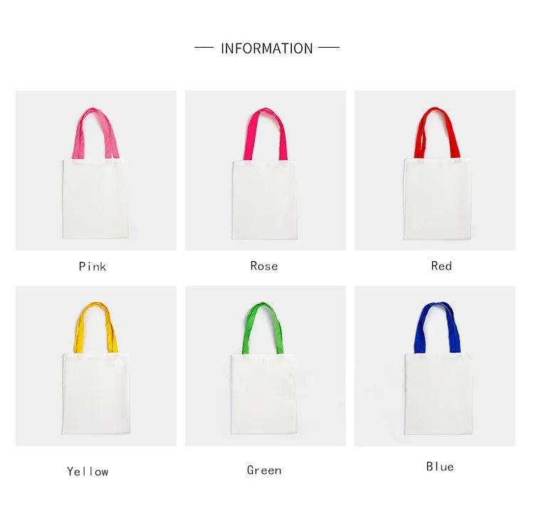 10pcs/lot Sublimation Blank Canvas Bag For Sublimation INK Printing Transfer by Flat Heat Press 6colors Choice FREE SHIPPING