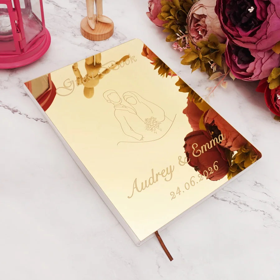 Custom Acrylic Mirror Cover Vertical Style Wedding Guest Book Blank Pages Personalized Name Guestbook Party Decoration Supplies