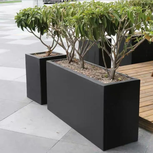 Outdoor Simple Design Custom Size logo Rectangle Big Frp Fiberglass Garden Plants Flower Planter Pot Boxes