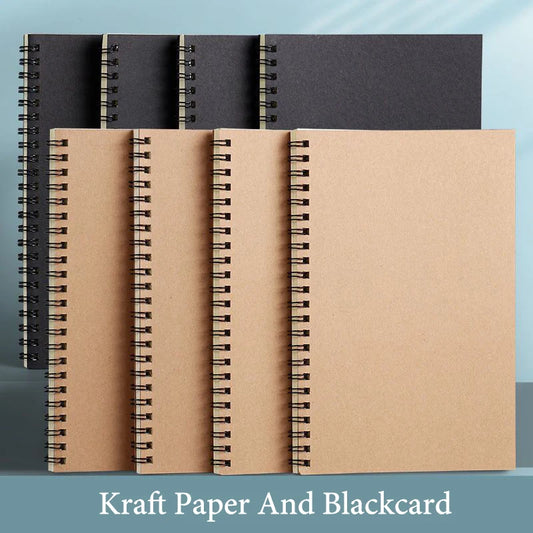 A5/B5 Notebook,Kraft Paper Black Cover Coil Notepad,60 Sheets/Book,Grid Horizontal Line Inner Page,Office Study Stationery CS-99