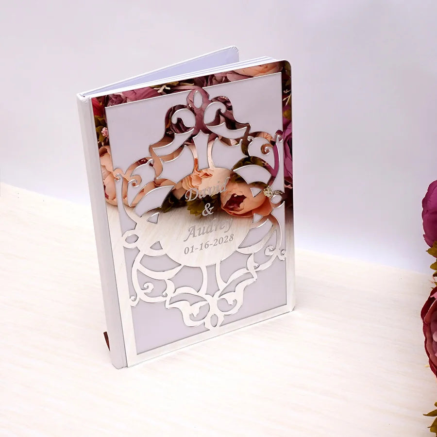 Custom Acrylic Mirror Cover Vertical Style Wedding Guest Book Blank Pages Personalized Name Guestbook Party Decoration Supplies
